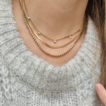 Liora Layered- Necklace – Gold Plated- Stainless Steel- Rhinestones- Zircon